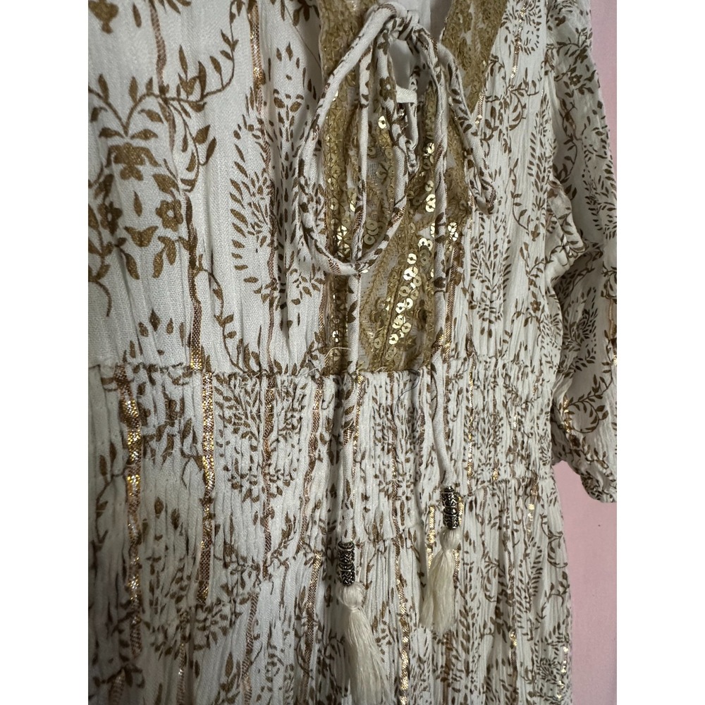 Me 2 Magic Boho Maxi Dress L Gold Metallic Regencycore Indie Fringe Festival - Picture 8 of 8